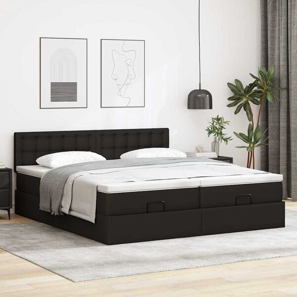 vidaXL Ottoman-Bett mit Matratzen Schwarz 160x200 cm Kunstleder