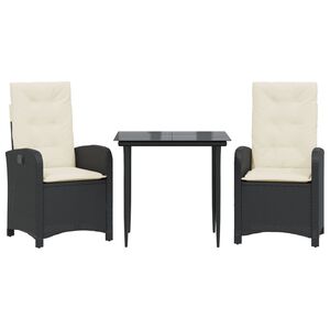 vidaXL 3-tlg. Garten-Essgruppe mit Kissen Schwarz Poly Rattan