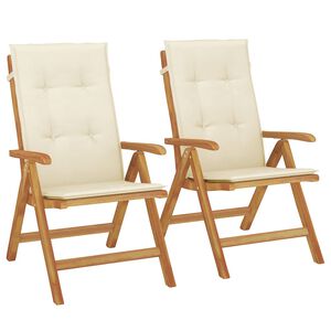 vidaXL Klappst&uuml;hle mit Kissen, 2 St&uuml;ck, Massivholz Teak