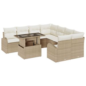 vidaXL Garten-Sofa-Set mit Kissen mit Speicher 9 pcs Beige Poly Rattan