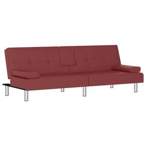 vidaXL Schlafsofa mit Getr&auml;nkehaltern Rot Kunstleder