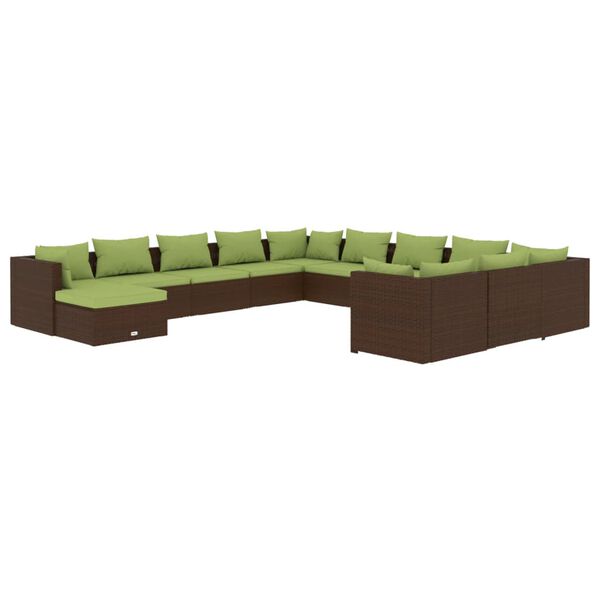 vidaXL 12-tlg. Garten-Lounge-Set mit Kissen Poly Rattan Braun