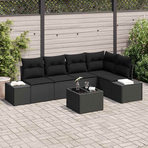 vidaXL Garten-Sofa-Set mit Kissen mit Speicher 6 pcs Schwarz