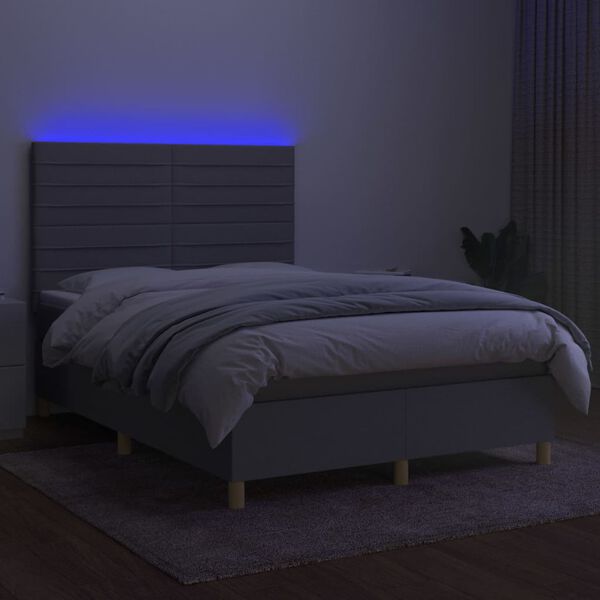 vidaXL Boxspringbett mit Matratze & LED Hellgrau 140x200 cm Stoff