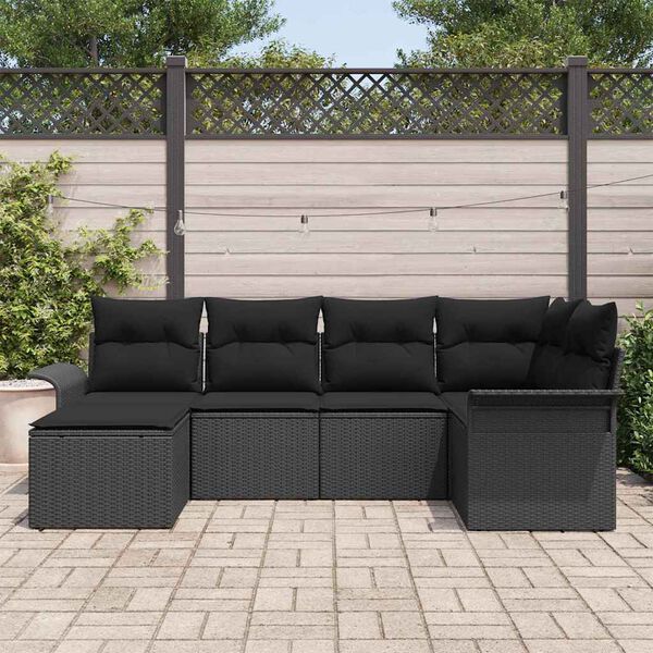 vidaXL Gartensofa-set mit Kissen 6 pcs Schwarz Poly-Rattan