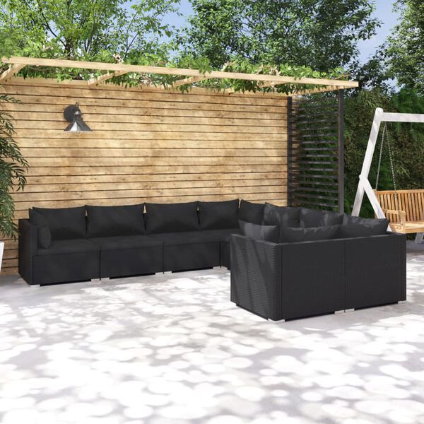 vidaXL 8-tlg. Garten-Lounge-Set mit Kissen Poly Rattan Schwarz