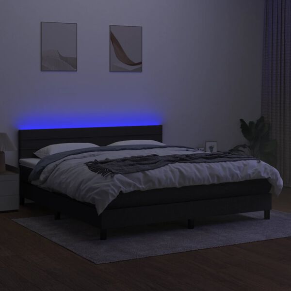 vidaXL Boxspringbett mit Matratze & LED Schwarz 160x200 cm Stoff