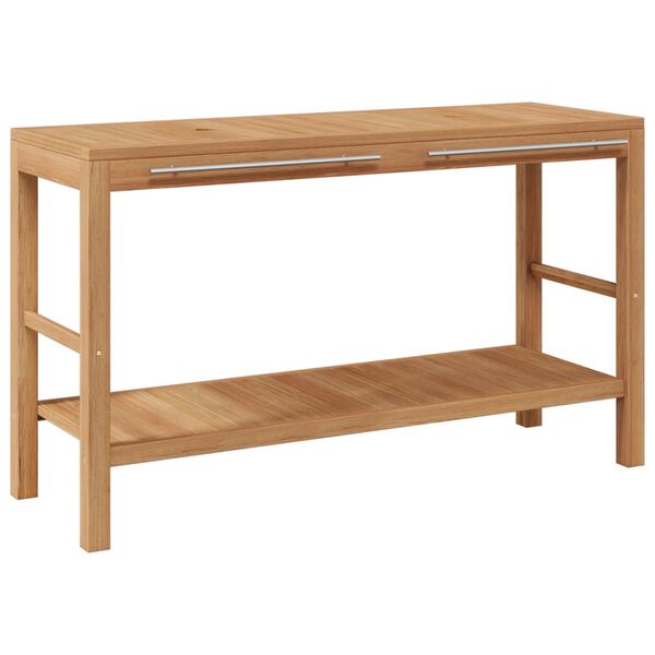 vidaXL Waschtischunterschrank Teak Massiv mit Flussstein Waschbecken