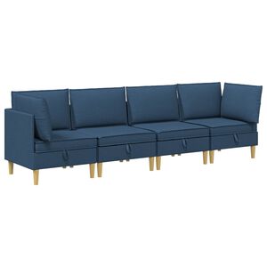 vidaXL Modular Sofa Set mit Stauraum 4 pcs Blau Stoff