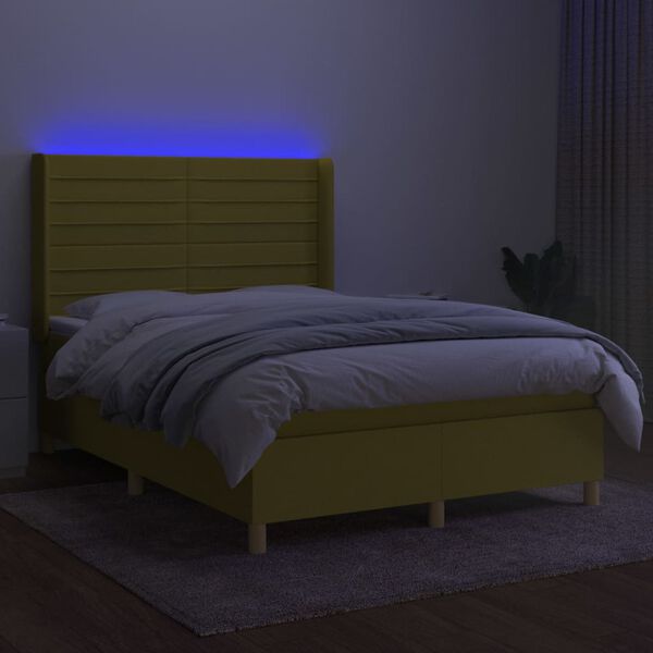 vidaXL Boxspringbett mit Matratze & LED Gr&uuml;n 140x200 cm Stoff