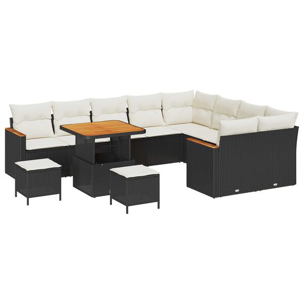 vidaXL Gartensofa-set mit Kissen mit Kissen 12 pcs Schwarz Poly Rattan