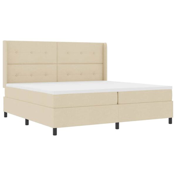 vidaXL LED Boxspringbett mit Matratze Creme 200 x 200 cm Stoff