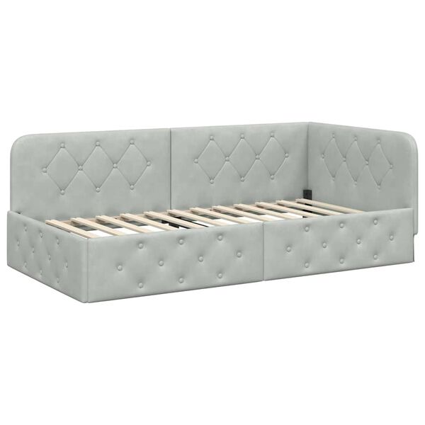 vidaXL Eckbettgestell mit Kopfteil Hellgrau 90 x 200 cm Samt