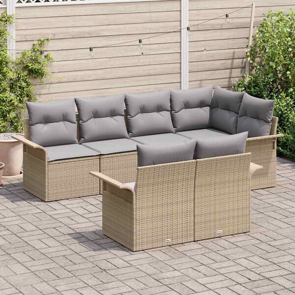 vidaXL Gartensofa-set mit Kissen 7 pcs Beige Poly-Rattan