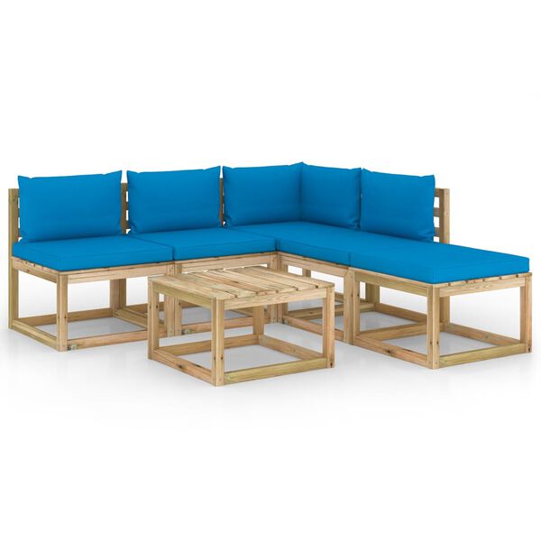 vidaXL 6-tlg. Garten-Lounge-Set mit Hellblauen Kissen