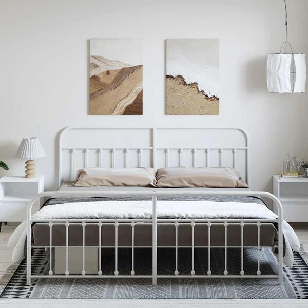 vidaXL Bettgestell mit Kopf- und Fu&szlig;teil Metall Wei&szlig; 183x213 cm