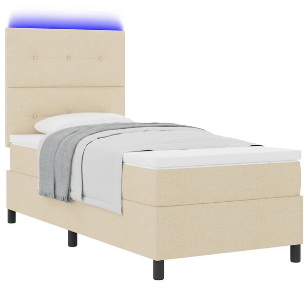 vidaXL Boxspringbett mit Matratze mit LED Creme 90 x 190 cm Stoff