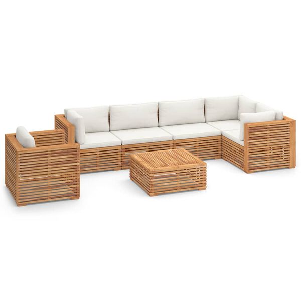 vidaXL 7-tlg. Garten-Lounge-Set mit Kissen Creme Massivholz Teak