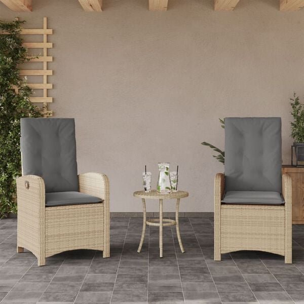 vidaXL 3-tlg. Bistro-Set mit Kissen Beigemischung Poly Rattan