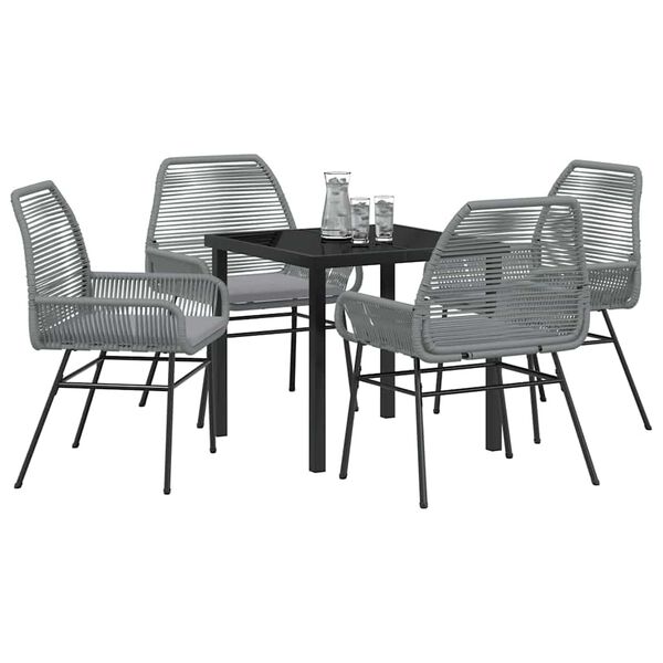 vidaXL Garten Essgruppe mit Kissen 5 pcs Grau Poly-Rattan