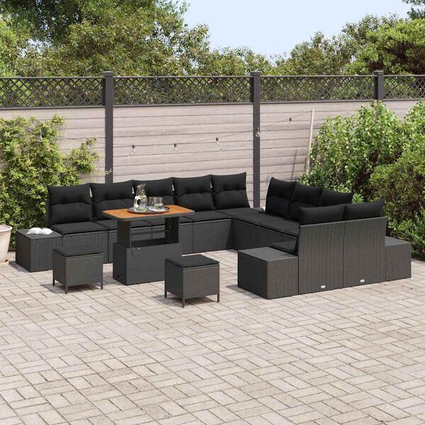 vidaXL Gartensofa-set mit Kissen 13 pcs Schwarz Poly Rattan
