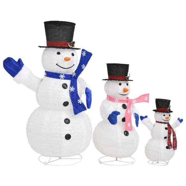 vidaXL LED-Schneemann Familie Weihnachtsfigur Luxus-Gewebe