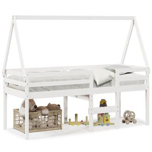vidaXL Hochbett mit Dach Wei&szlig; 90x190 cm Massivholz Kiefer