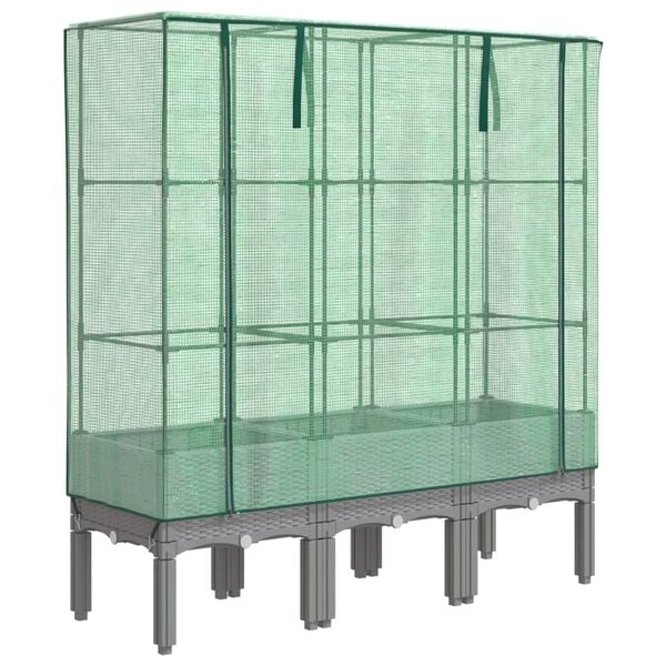 vidaXL Hochbeet mit Gew&auml;chshaus-Aufsatz Rattan-Optik 120x40x140 cm