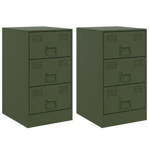 vidaXL Nachttische 2 Stk. Olivgr&uuml;n 34,5x39x62 cm Stahl