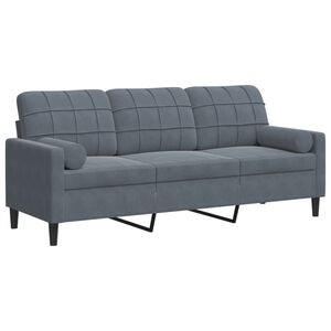 vidaXL 3-Sitzer-Sofa mit Zierkissen Dunkelgrau 180 cm Samt