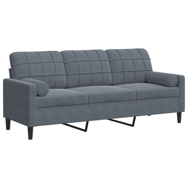 vidaXL 3-Sitzer-Sofa mit Zierkissen Dunkelgrau 180 cm Samt