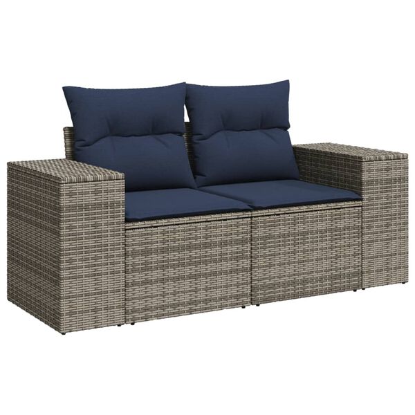vidaXL 9-teiliges Gartensofa-Set mit Kissen, grau, Polyrattan
