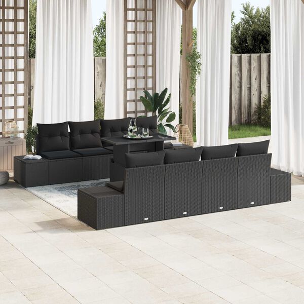 vidaXL Gartensofa-set mit Kissen 9 pcs Schwarz Poly-Rattan
