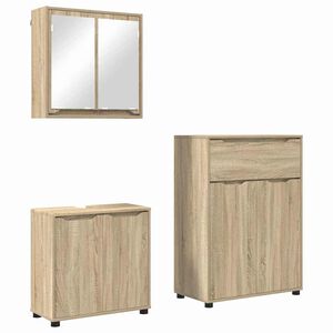 vidaXL Badezimmerm&ouml;bel-Set mit Regal 3 pcs Sonoma-Eiche Holzwerkstoff