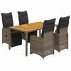 vidaXL 5-tlg. Garten-Bistro-Set mit Kissen Grau Poly Rattan