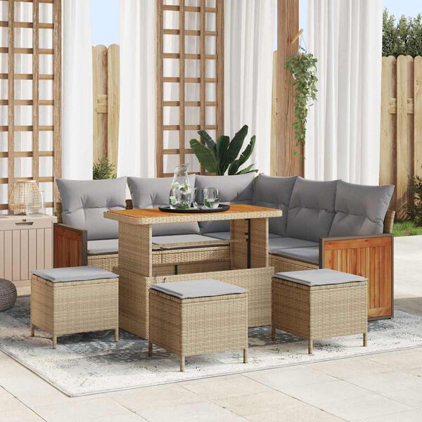 vidaXL Gartensofa-set mit Kissen 9 pcs Beige und Hellgrau Poly-Rattan