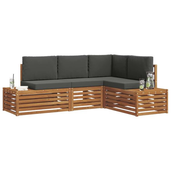 vidaXL Outdoor-Sofagarnitur mit Kissen 4 St&uuml;ck Natur und Anthrazit