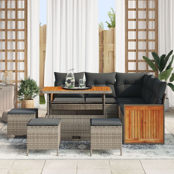 vidaXL Gartensofa-set mit Kissen 9 pcs Grau