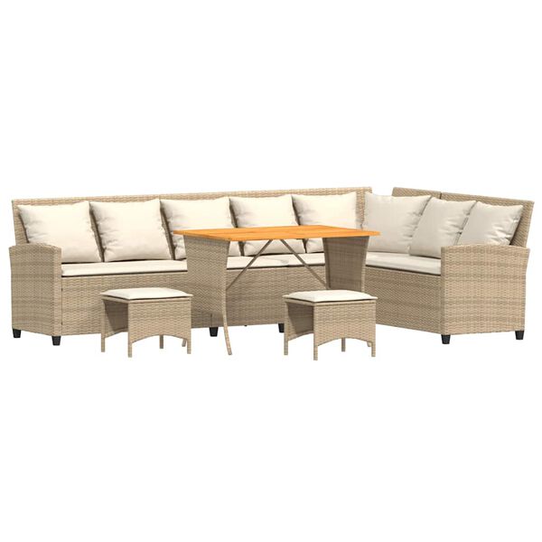 vidaXL 4-tlg. Garten-Sofagarnitur mit Kissen L-Form Beige Poly Rattan