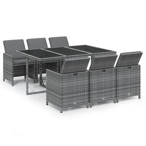 vidaXL 7-tlg. Garten-Essgruppe mit Kissen Poly Rattan Grau