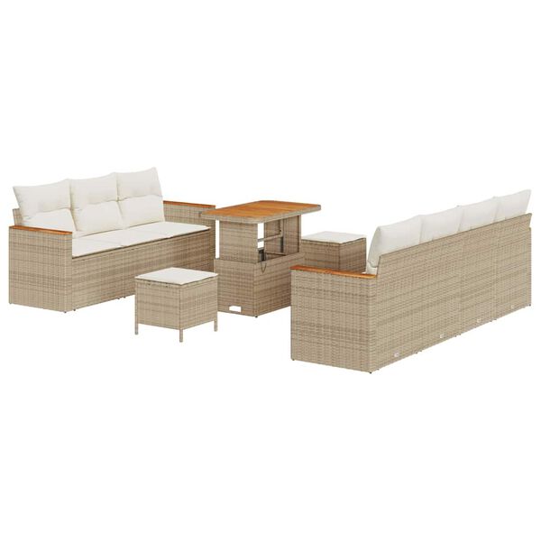vidaXL Gartensofa-set mit Kissen 14 pcs Beige und Creme Poly-Rattan