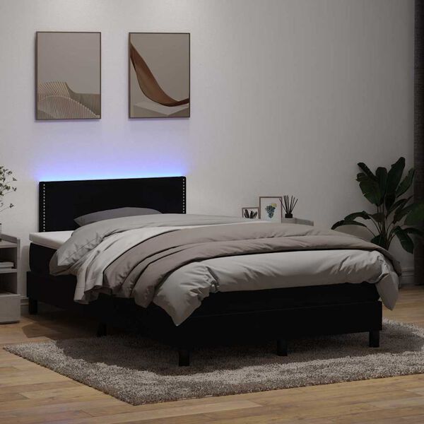 vidaXL Boxspringbett mit Matratze & LED Schwarz 120x220 cm Samt