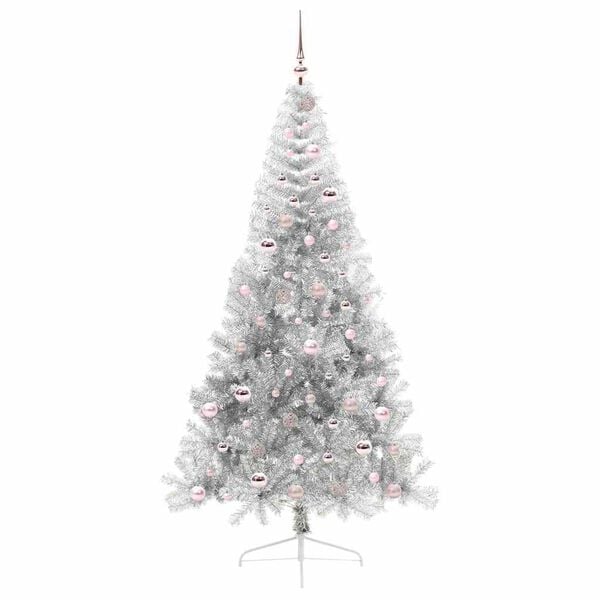 vidaXL K&uuml;nstlicher vorbeleuchteter Weihnachtsbaum Silber 210 cm PET