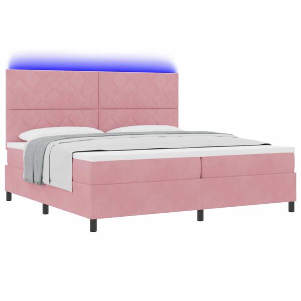 vidaXL LED Boxspringbett mit Matratze Rosa 200 x 200 cm Stoff
