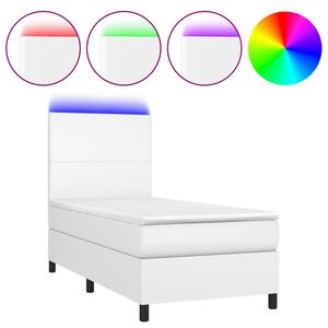 vidaXL Boxspringbett mit Matratze & LED Wei&szlig; 90x190 cm Kunstleder