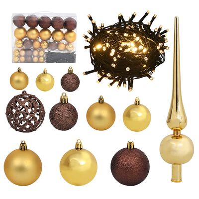 vidaXL 61-tlg. Weihnachtskugel-Set mit Spitze & 150 LEDs Golden Bronze