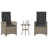 vidaXL 3-tlg. Bistro-Set mit Kissen Grau Poly Rattan