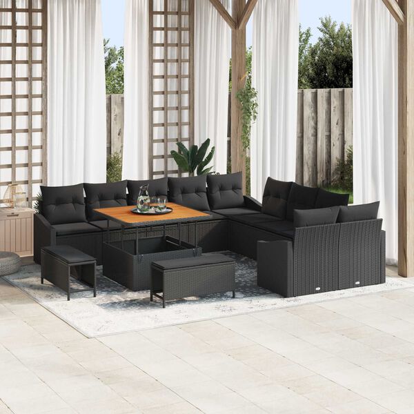 vidaXL Garten-Sofa-Set mit Kissen mit Speicher 13 pcs Schwarz