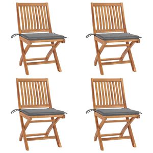 vidaXL Klappst&uuml;hle mit Kissen, 4-teilig, Massivholz Teakholz