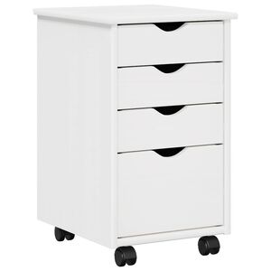 vidaXL Rollschrank Mit Rad Wei&szlig; 34 x 39 x 56 cm Massives Kiefernholz